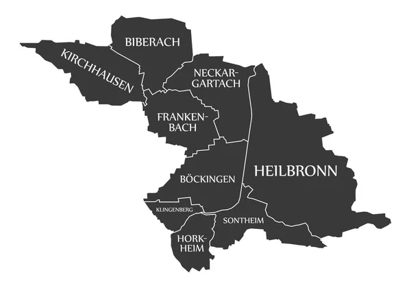 Heilbronn City Map Alemanha Rotulado Ilustração Preta —  Vetores de Stock