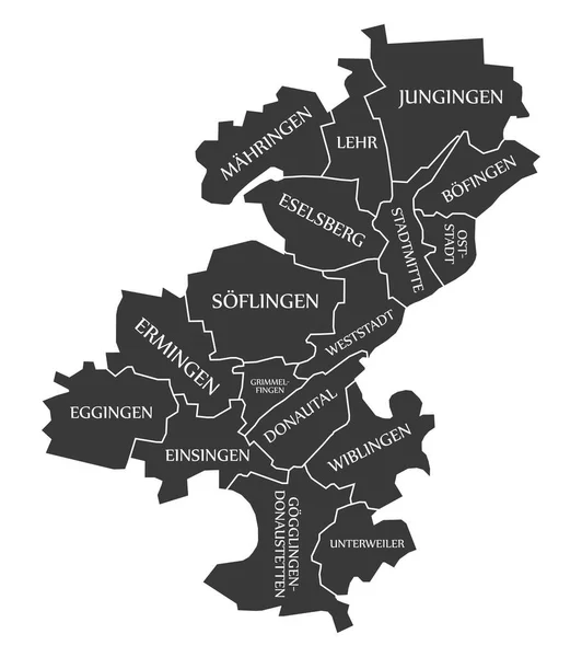 Ulm City Map Německo Značené Černé Ilustrace — Stockový vektor
