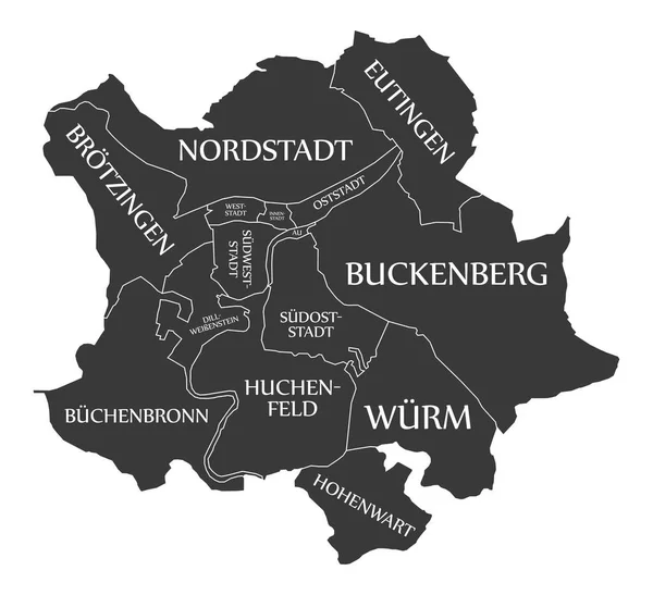 Pforzheim City Map Tyskland Märkta Svart Illustration — Stock vektor