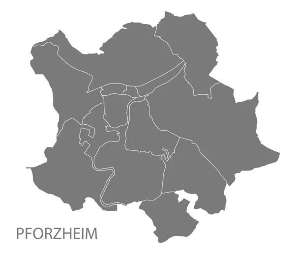 Mapa Ciudad Moderna Pforzheim Ciudad Alemania Con Distritos Gris — Archivo Imágenes Vectoriales