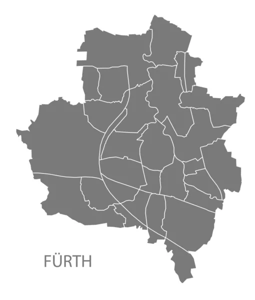 Moderner Stadtplan Stadt Fürth Mit Bezirken Grau — Stockvektor
