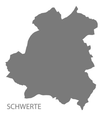 Schwerte şehir haritası ile ilçeler gri çizim silueti şekli