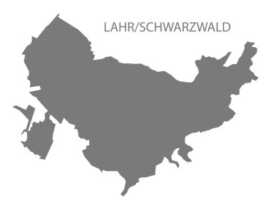 Lahr Schwarzwald şehir haritası ile ilçelerin gri çizim silueti şekli