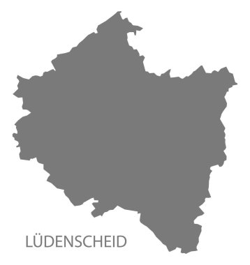 Luedenscheid şehir haritası ile ilçelerin gri çizim silueti şekli