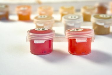 Tablo ya da mukavva üzerindeki numaralara göre renklendirme için numaralandırılmış boya kapları