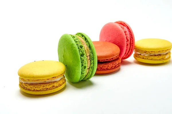 Delicious Multicolored Macaroons White Background — Stock Photo, Image