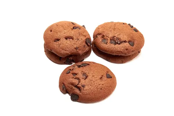 Deliciosas Galletas Con Cacao Polvo Gotas Glaseado Chocolate Sobre Fondo — Foto de Stock