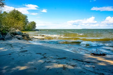 Baraj gölünün kıyısındaki sahil.