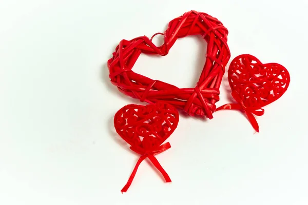 Håndlagde Røde Hjerter Til Valentinsdagen – stockfoto