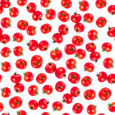 Beyaz arka planda izole edilmiş taze kiraz domatesleri. Çeri domatesleri. Domates. Patern.