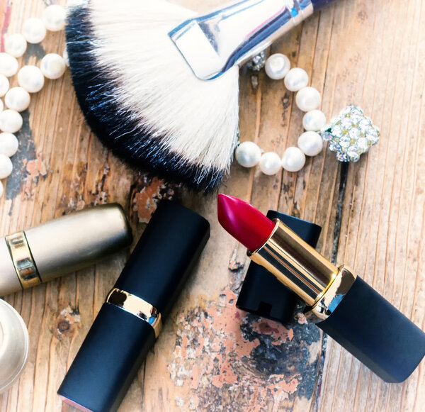 Red lipstick, cosmetics