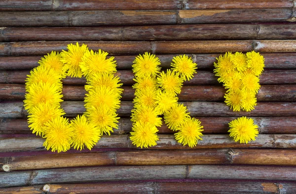 Kelime "ok" sarı dandelionsokay — Stok fotoğraf