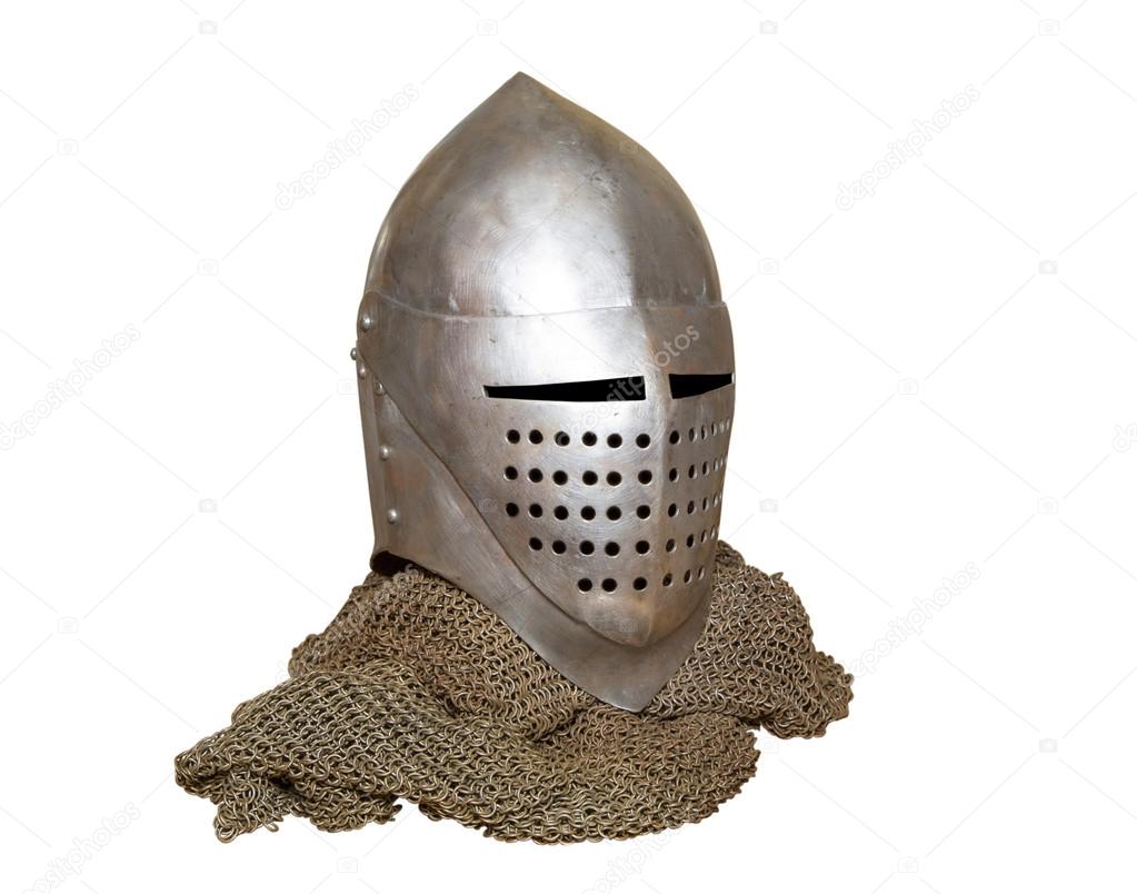 knight's helmet and chainmail