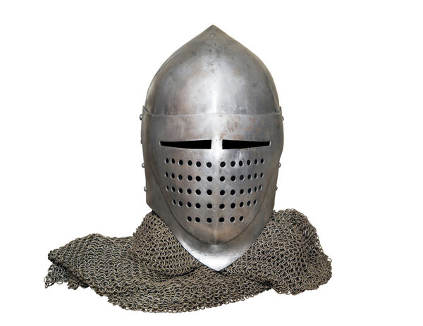 old knight's helmet and chainmail