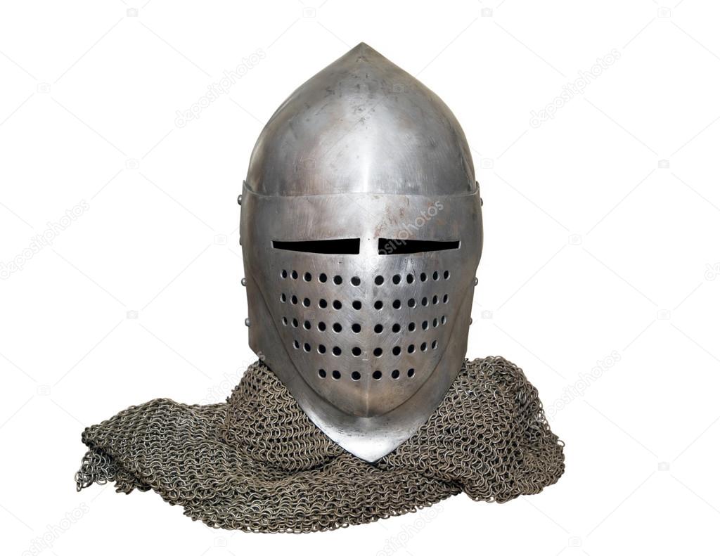 old knight's helmet and chainmail