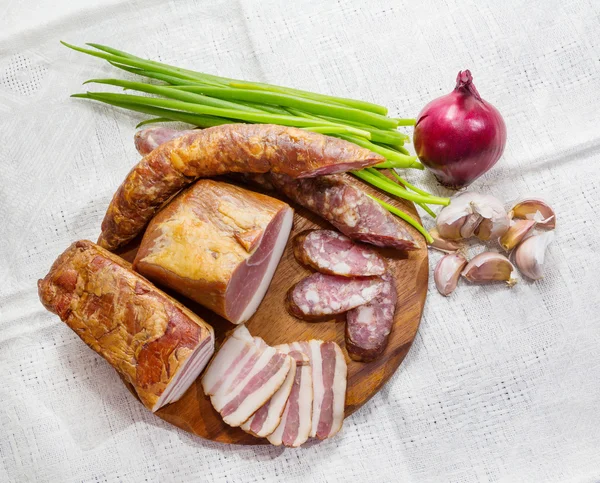Yemek, sosis, et, üstten görünüm