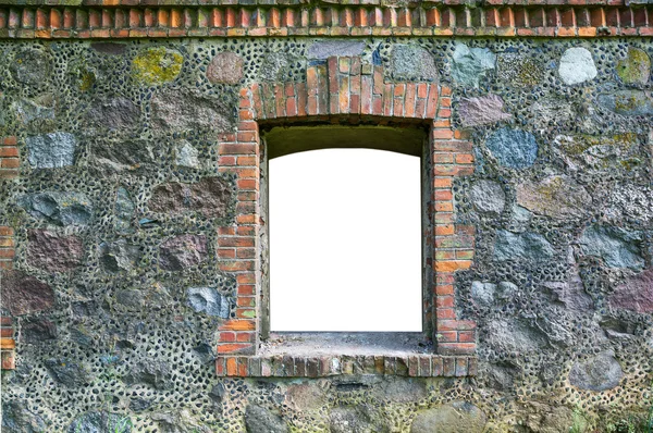Fragment of old stone wall with a window — Stock fotografie