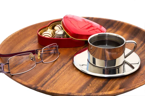 Šálek kávy, brýle, detail — Stock fotografie