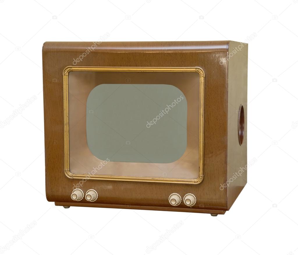 old brown TV, front view. retro Style