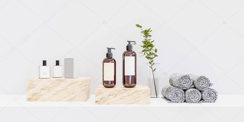 Realistic product promotion podium and cosmetics mockup template. 3d rendering