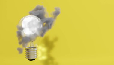 Biyometrik güvenlikle fikri mülkiyeti korumak. Ampulün kaynaşma noktası ve içinde parlayan insan beyni. Fikirsel mülkiyet koruması veya Patent Fikir Koruma Konsepti. 3B Hazırlama