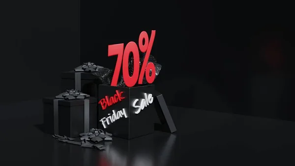 3D応答。FLYERS広告は、黒の金曜日プロモーションのための割引セールを宣伝します。ブラック・バックグランド — ストック写真