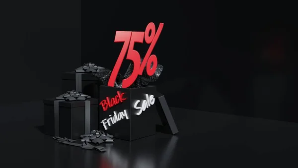 3D応答。FLYERS広告は、黒の金曜日プロモーションのための割引セールを宣伝します。ブラック・バックグランド — ストック写真