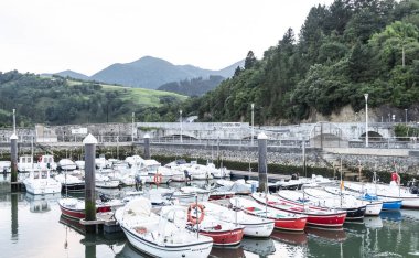İspanya 'nın kuzey Cantabrian bölgesinin tipik iskelesi. Bask Ülkesi.