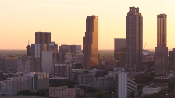 Atlanta Aerial V269 Flying Low Downtown Cityscape Views Sunset April — Stock Video