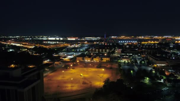 Atlanta Aerial V298 Flying Low Hartsfield Jackson Airport Panning Night — стокове відео