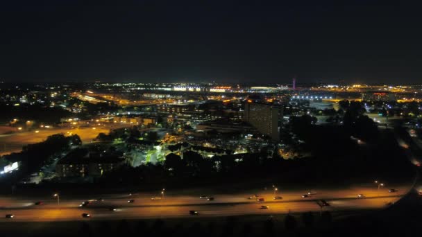 Atlanta Aerial V302 Flying Low Hartsfield Jackson Airport Panning Night — Stock Video