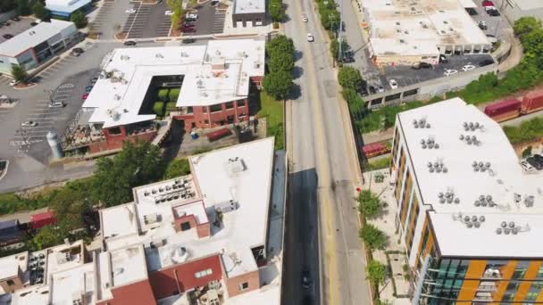 Atlanta Aerial V329 Birdseye Flying Low Westside Provisions District Sunny — Stock Video