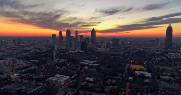 Atlanta Aerial V380 Odlet Pozpátku Centra Výhled Západ Slunce Leden — Stock video