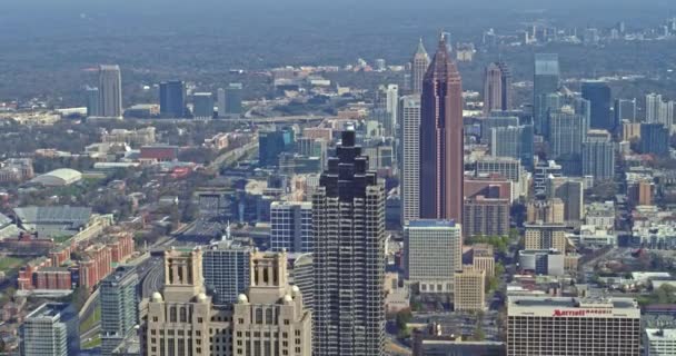 Atlanta Aerial V434 Panning Cityscape View Buckhead Midtown Center March — стокове відео