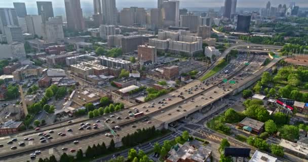 Atlanta Aerial V440 Cityscape Vista Panorâmica Para Baixo Olhando Para — Vídeo de Stock