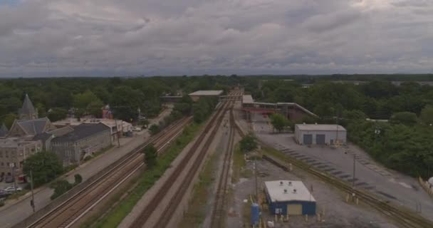 Atlanta Aerial V546 Panning Rond Marta Station Met Uitzicht Woon — Stockvideo
