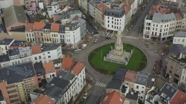 Antwerpen Belgien Flygfoto Birdseye Flyger Runt Monument Schelde Vrij Cirkel — Stockvideo