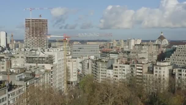 Antwerp Belgium Aerial V21 Flight Low Stadspark Diamant District Construction — 图库视频影像