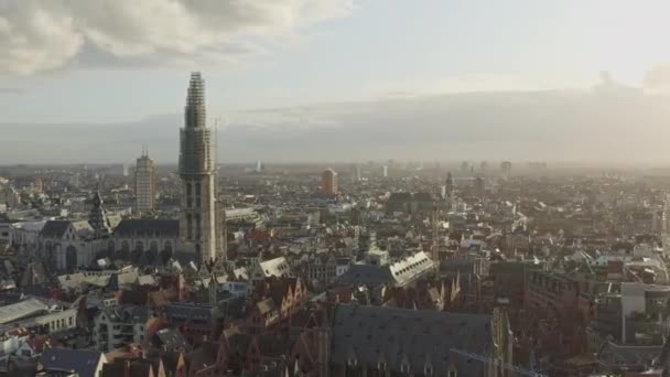 Antwerp Belgium Aerial V30 Flying Pusat Kota Dengan Pemandangan Kota — Stok Video