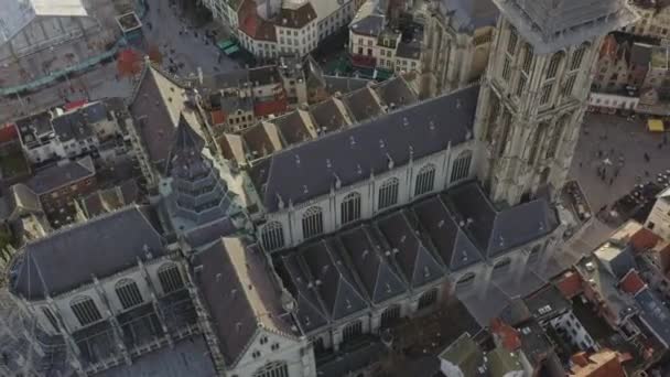 Antwerpen Belgien Flygfoto V32 Birdseye View Flying Cathedral Our Lady — Stockvideo