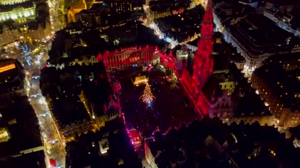 Brussels Belgium Aerial Panning Birdseye Hyperlapse Grand Place Holiday Crowd — Video