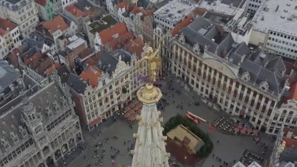 Brussels Belgium Aerial Birdseye See Flying Saint Michel Statue December — 비디오