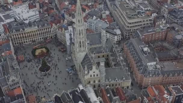 Bryssel Belgien Flygfoto Birdseye Flyger Runt Grand Place Square December — Stockvideo
