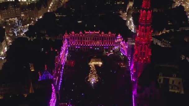 Brussels Belgium Aerial V35 Birdseye View Volant Autour Grand Place — Video