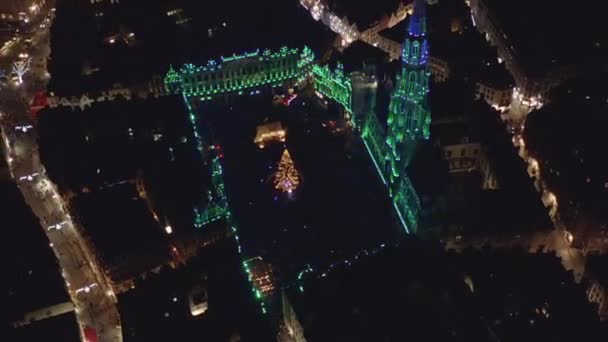 Brussel België Luchtfoto V36 Birdseye Vliegt Nachts Rond Grote Markt — Stockvideo