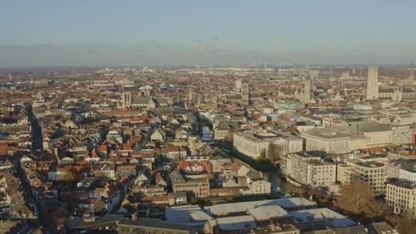 Воздушное Судно Гент Бельгия Пролетит Назад Над Городом Видом Центр — стоковое видео