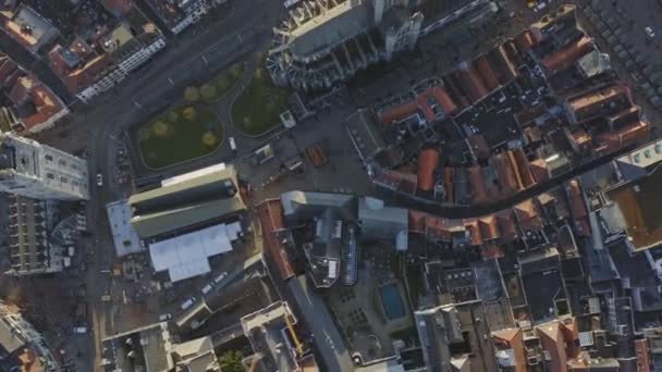 Gand Belgium Aerial Vertical View Flying Downtown Canal Neighborhood Shops — Video Stock