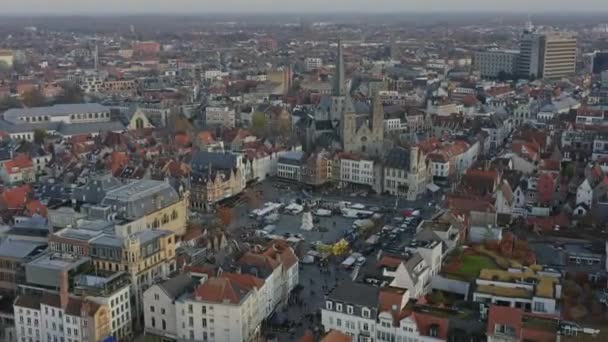 Ghent Belçika Hava V16 Kasabanın Pazar Meydanında Kuşbakışı Görüntüye Doğru — Stok video