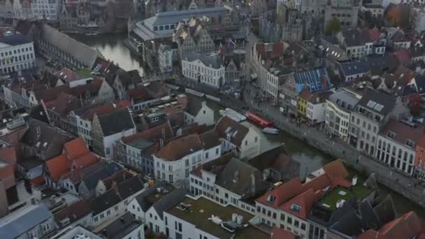 Ghent Belgium Aerial V15 Birdseye View Flying Low Neighborhood Town — Stock Video