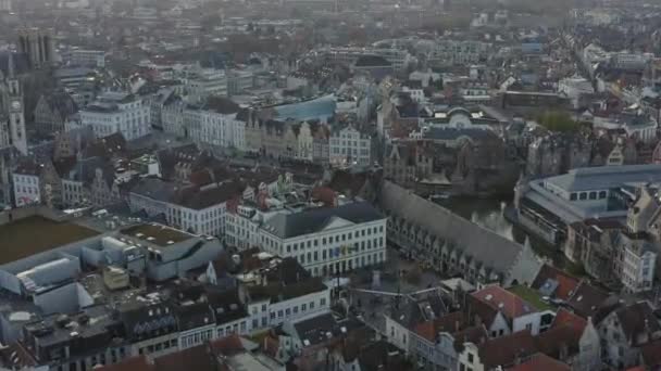 Gent Belgium Aerial V18 Flying Low Birdseye View Famous Leie — Stockvideo
